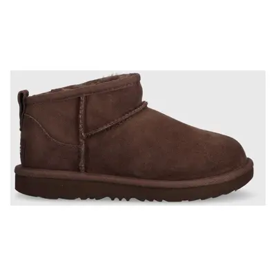 UGG gyerek hócipő velúrból KIDS CLASSIC ULTRA MINI barna