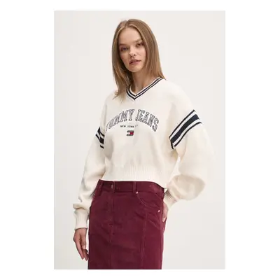 Tommy Jeans pamut pulóver meleg, bézs, DW0DW18692