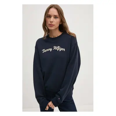 Tommy Hilfiger pamut melegítőfelső sötétkék, női, nyomott mintás, WW0WW42615