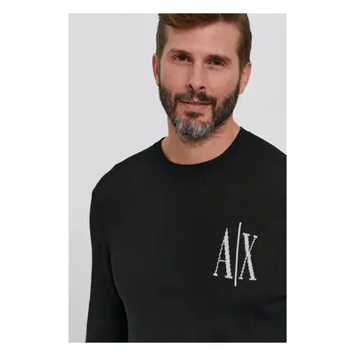 Armani Exchange gyapjú pulóver könnyű, férfi, fekete