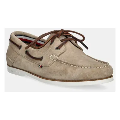 Tommy Hilfiger velúr mokaszin TH BOAT SHOE CORE SUEDE bézs, férfi, FM0FM05387