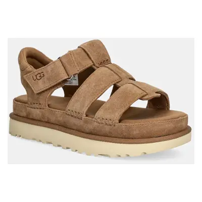 UGG velúr szandál Goldenstar Strap barna, női, platformos, 1137890-CHE