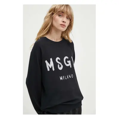 MSGM pamut melegítőfelső fekete, női, nyomott mintás, 3741MDM513G.247799