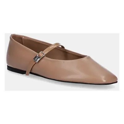 Calvin Klein bőr balerina cipő BALLERINA NEW BUCKLE - LTH bézs, HW0HW02483