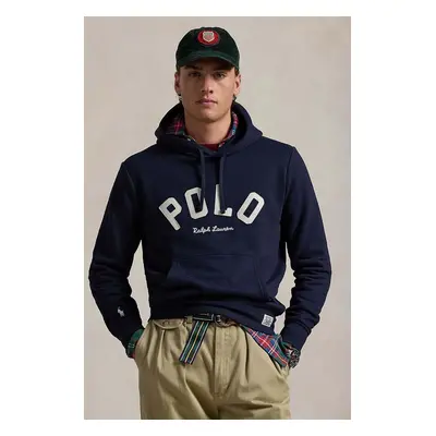 Polo Ralph Lauren felső sötétkék, férfi, nyomott mintás, kapucnis