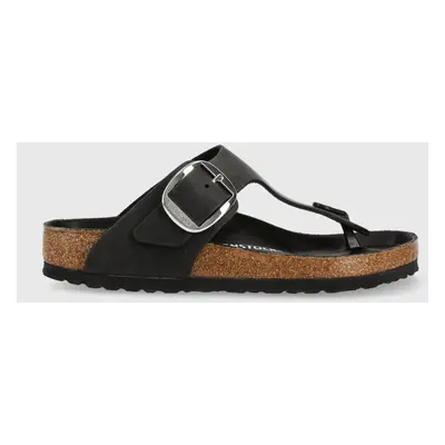 Birkenstock bőr flip-flop Gizeh Big Buckle fekete, női, lapos talpú