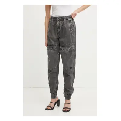 Diesel pamut nadrág P-RIDE-Q3 TROUSERS szürke, magas derekú cargo, A17383.0NJBP