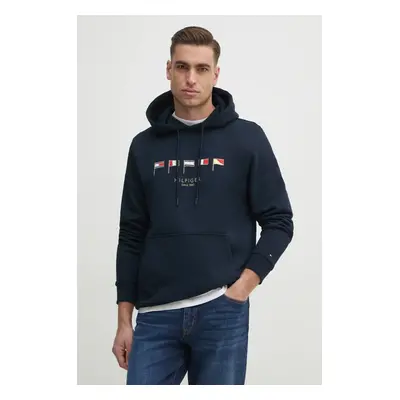 Tommy Hilfiger pamut melegítőfelső sötétkék, férfi, nyomott mintás, kapucnis, MW0MW38666