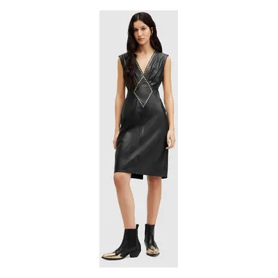 AllSaints bőrruha SYLA LEA STUD DRESS fekete, mini, testhezálló, WL536Z