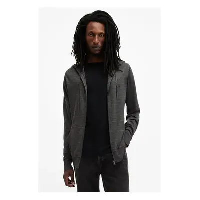 AllSaints gyapjú felső MODE MERINO ZIP HOOD szürke, melange, kapucnis, M084KB