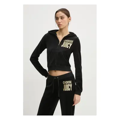 Juicy Couture felső fekete, női, nyomott mintás, kapucnis, JCGAS125001