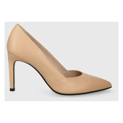 Calvin Klein bőr tűsarkú HEEL PUMP LEATHER bézs, HW0HW01928