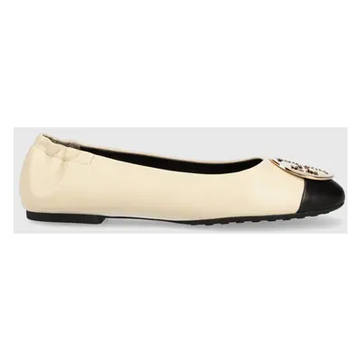 Tory Burch bőr balerina cipő Claire Cap Toe Ballet bézs