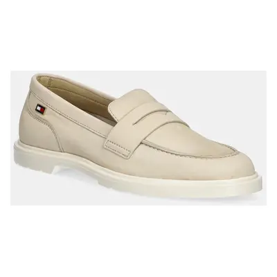 Tommy Hilfiger nubuk mokaszin FLAG SOFT NUBUCK LOAFER bézs, női, lapos talpú, FW0FW08679