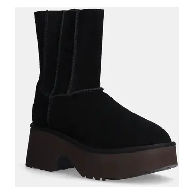 UGG velúr bokacsizma Classic Twin Seam New Heights fekete, női, enyhén téliesített, magassarkú, 