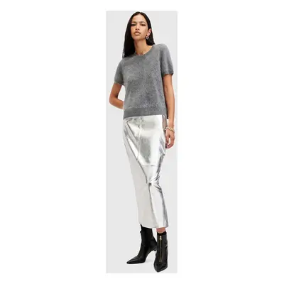 AllSaints bőr szoknya RENAI PENCIL SKIRT ezüst, midi, egyenes, W070RB