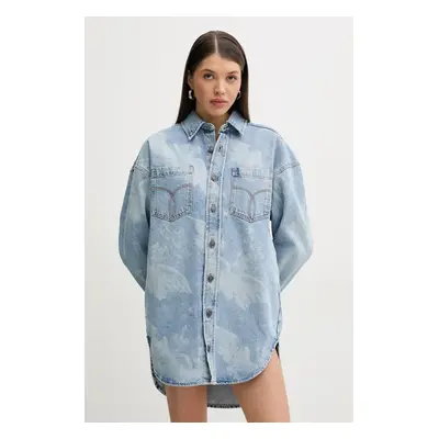 Fiorucci farmerruha Angel Print Denim Shirt Dress mini, egyenes, W02SPDDR313DN03DN02