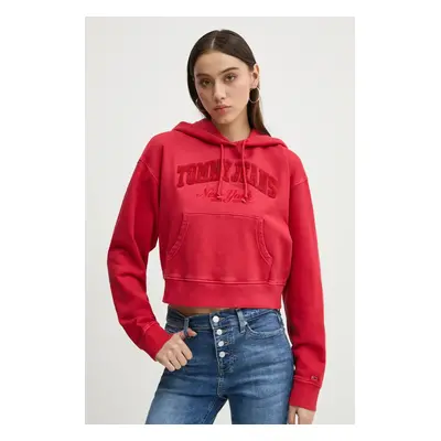 Tommy Jeans pamut melegítőfelső piros, női, nyomott mintás, kapucnis, DW0DW19413