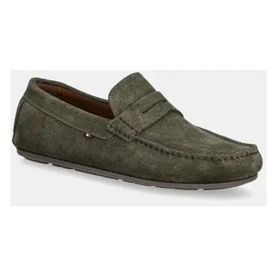 Tommy Hilfiger velúr mokaszin CASUAL SUEDE DRIVER zöld, férfi, FM0FM04998