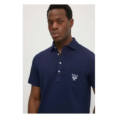 Polo Ralph Lauren pamut póló sötétkék, nyomott mintás