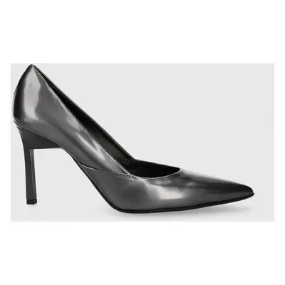 Calvin Klein bőr tűsarkú GEO STILETTO PUMP - PEARL szürke, HW0HW01998