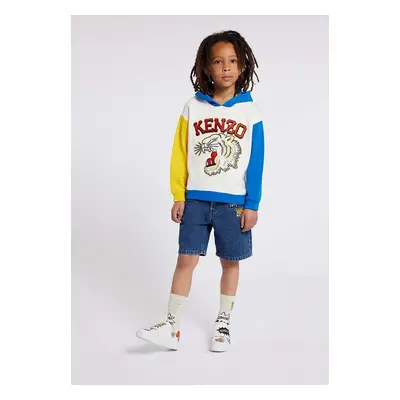 Kenzo Kids gyerek melegítőfelső pamutból fehér, nyomott mintás, kapucnis