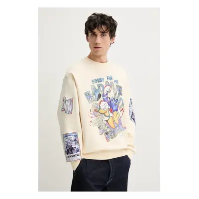 Desigual pamut melegítőfelső MICKEY bézs, férfi, mintás, 25SMSK07