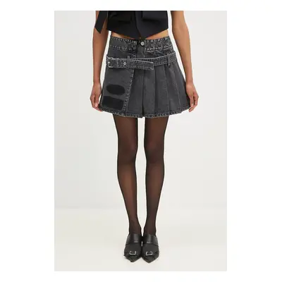 AMBUSH farmer szoknya Denim Pleats Skirt fekete, mini, harang alakú, BWYF002F24DEN0011100