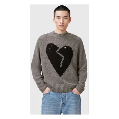 AllSaints gyapjú pulóver LUVHEART meleg, férfi, szürke, M001KC