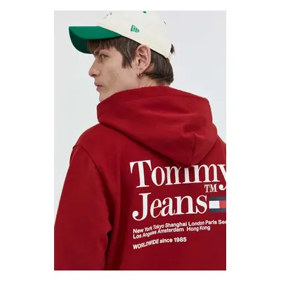 Tommy Jeans felső bordó, férfi, nyomott mintás, kapucnis