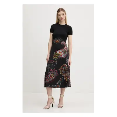 Desigual ruha PAISLEY MESH_LACROIX fekete, midi, harang alakú, 25SWVK32