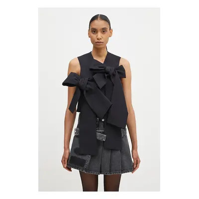 AMBUSH gyapjú mellény Ribbon Vest sötétkék, egysoros gombolású, BWEX002F24FAB0014600