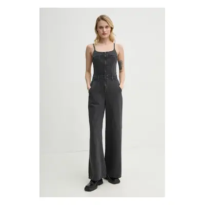 Levi's farmer kezeslábas BUSTIER JUMPSUIT szürke, kerek nyakkivágású, pamut, 001WC