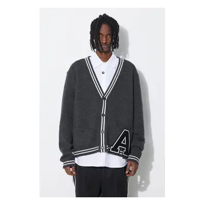 AMBUSH gyapjú kardigán A Patch Knit Cardigan szürke, BMHB003S24KNI