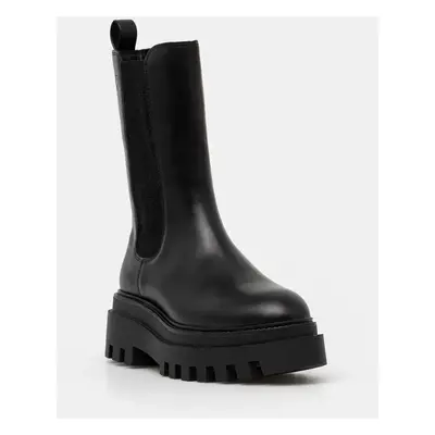 Calvin Klein Jeans bőr bokacsizma FLATFORM CHELSEA BOOT MG LTH fekete, női, platformos, YW0YW015