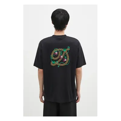 Drôle de Monsieur pamut póló Le T-Shirt D Raisin fekete, férfi, nyomott mintás, E-TS213-CO002-BL