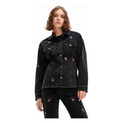 Desigual farmerdzseki 23WWED33 WOMAN DENIM TRUCKER JACKET női, fekete, átmeneti