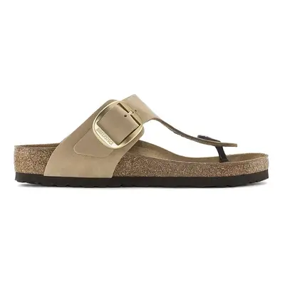 Birkenstock nubuk papucs Gizeh Big Buckle bézs, női, lapos talpú