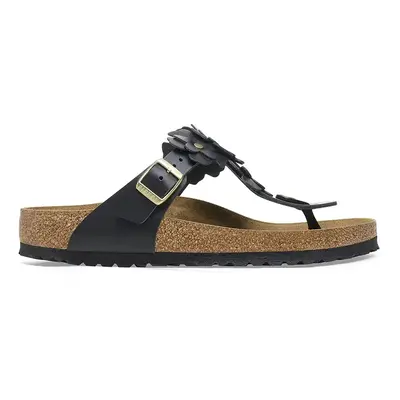 Birkenstock bőr flip-flop Gizeh Flowers fekete, női, lapos talpú