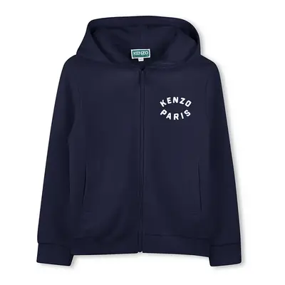 Kenzo Kids gyerek melegítőfelső pamutból sötétkék, nyomott mintás, kapucnis, K61176