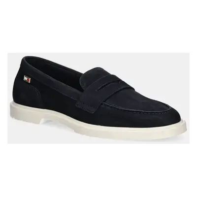 Tommy Hilfiger nubuk mokaszin FLAG SOFT NUBUCK LOAFER sötétkék, női, lapos talpú, FW0FW08679