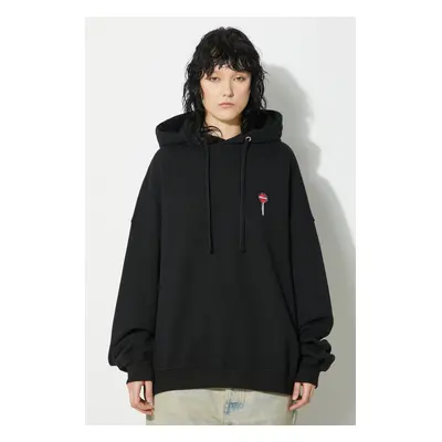 Fiorucci pamut melegítőfelső Black Lollipop Patch Hoodie fekete, nyomott mintás, kapucnis, M01FP