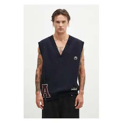 AMBUSH gyapjú mellény Repair Stitch V Neck Vest meleg, sötétkék, BMHZ002F24KNI0014628