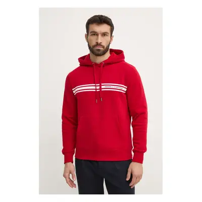 Tommy Hilfiger felső piros, férfi, nyomott mintás, kapucnis, MW0MW38332