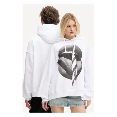 Fiorucci pamut melegítőfelső Mouth Print Relaxed Fit Hoodie fehér, nyomott mintás, kapucnis, U02