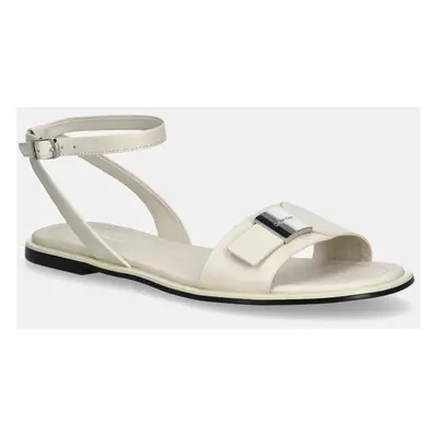 Calvin Klein bőr szandál FLAT SANDAL W/CK HW - LTH bézs, női, HW0HW02367