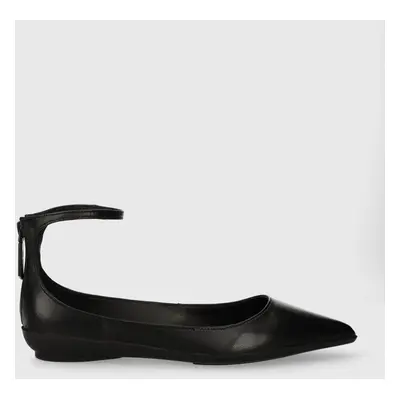 Calvin Klein bőr balerina cipő WRAPPED ANKLE STRAP BALLERINA fekete, HW0HW01840