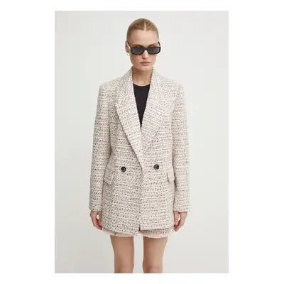 Bruuns Bazaar blézer gyapjú keverékből StickweedbBGrande blazer rózsaszín, mintás, kétsoros gomb