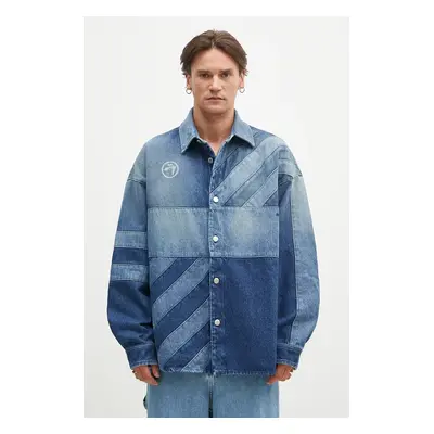 AMBUSH ingkabát Patchwork Denim Shirt Vintage átmeneti, oversize, BMYD003F24DEN0014400