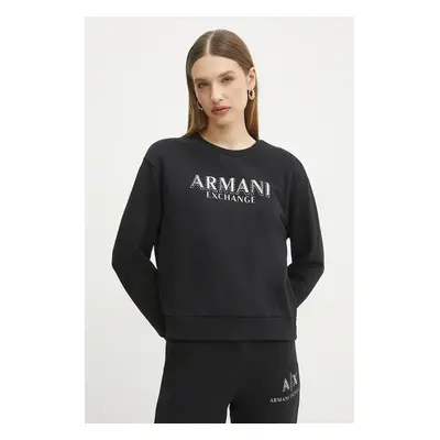 Armani Exchange pamut melegítőfelső fekete, női, nyomott mintás, XW000159 AF11851